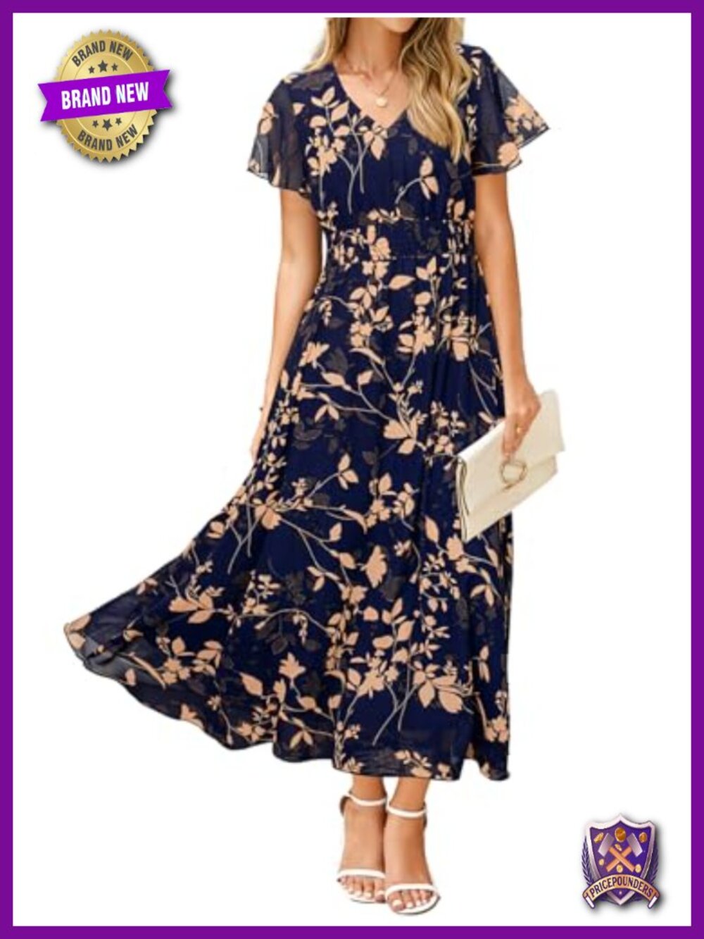 Floral Maxi Dress - Short Sleeve Boho Wedding Guest Dress Empire Waist Chiffon